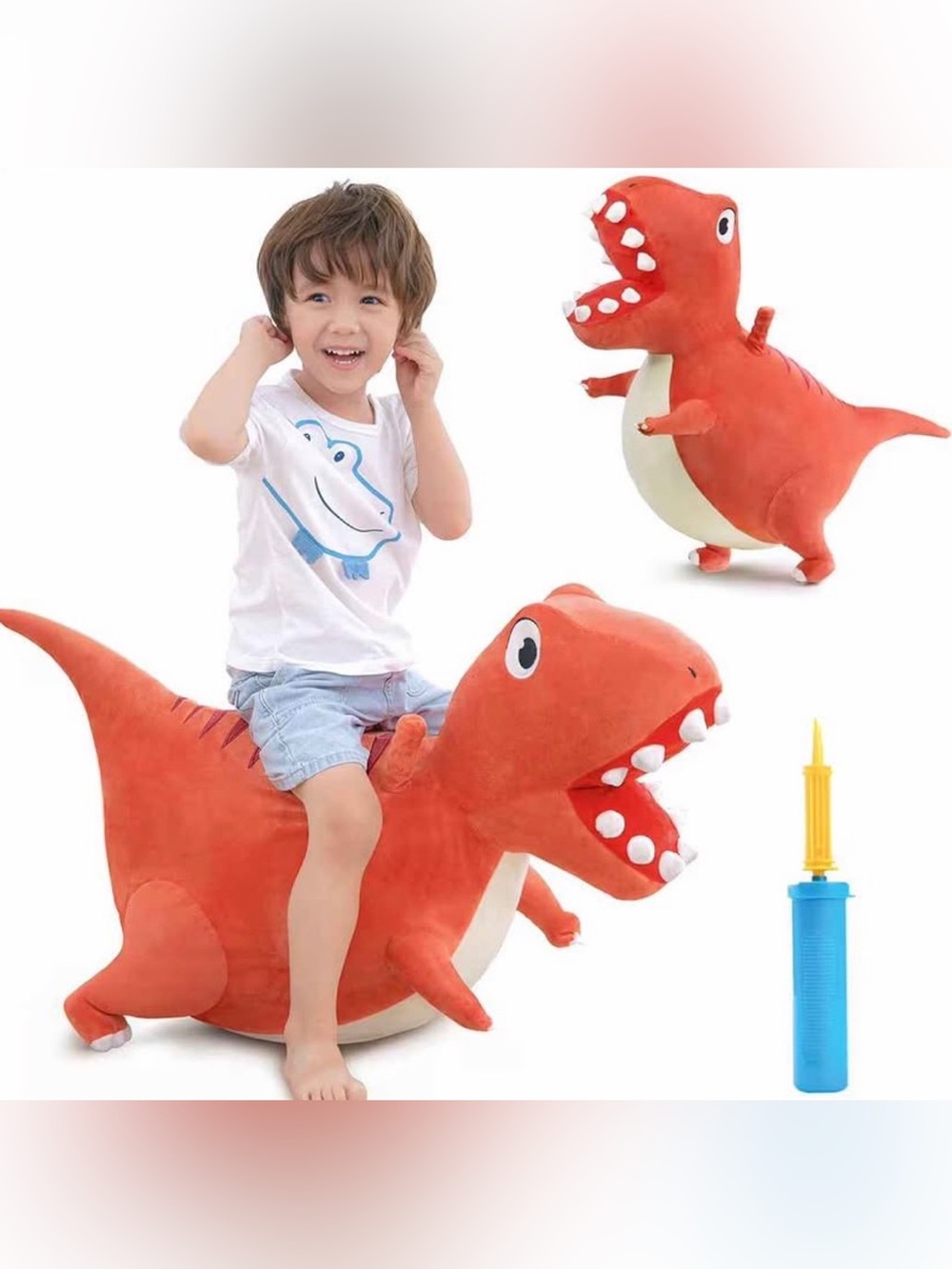 Plush Red Dino Ride-On Toy for Kids - Soft Bouncy Fun